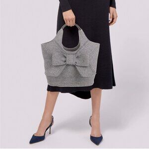 Kate Spade Wool bow tote bag with black leather trim
